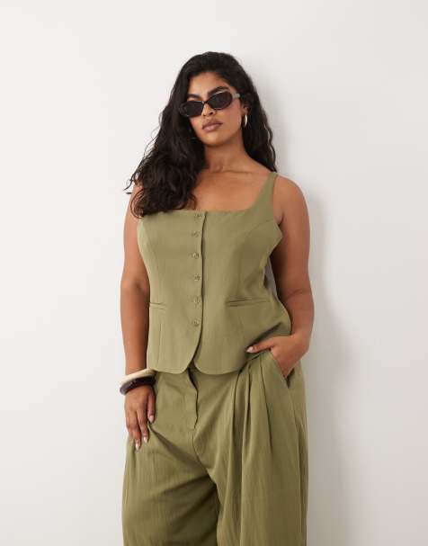 ASOS DESIGN Curve - Gilet de costume ajusté à encolure dégagée - Sauge - view 1