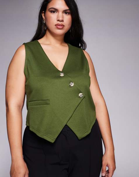 ASOS DESIGN Curve - Gilet de tailleur asymétrique en sergé de jersey - Olive - view 1
