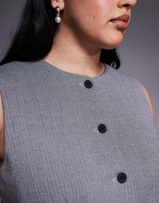 ASOS DESIGN Curve - Gilet de tailleur habillé à chevrons avec hanches moulées et col montant - Monochrome, 3 de 4