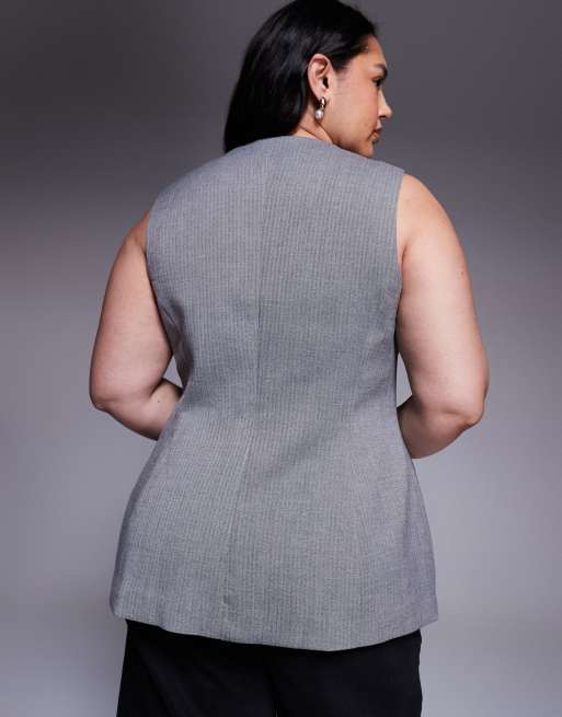 ASOS DESIGN Curve - Gilet de tailleur habillé à chevrons avec hanches moulées et col montant - Monochrome, 4 de 4