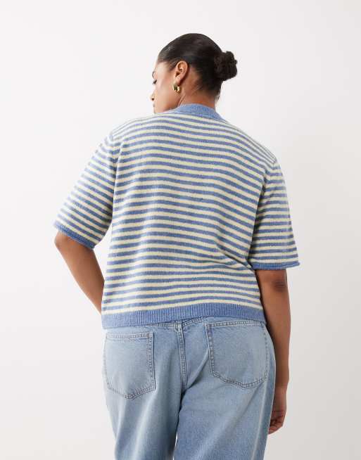ASOS DESIGN Curve - Gilet décontracté léger - Bleu et babeurre, 3 de 4