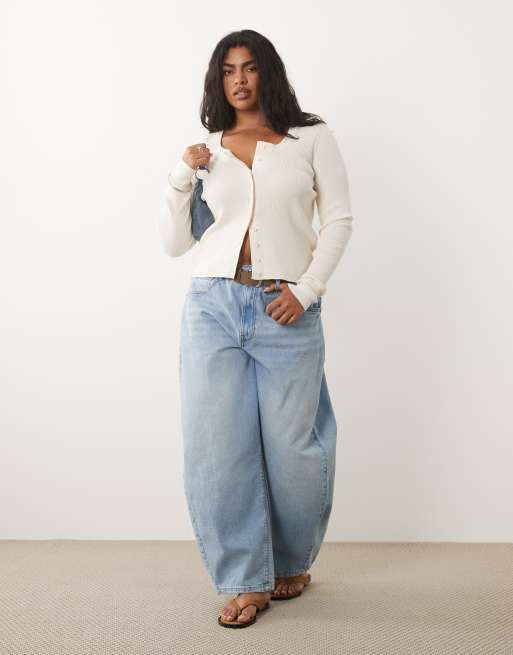 ASOS DESIGN Curve - Gilet en coton mélangé avec large encolure dégagée - Crème, 2 de 4
