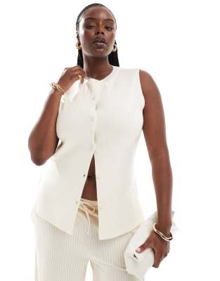 Asos Design Curve - Gilet Girocollo In Maglia Con Spacco Frontale-Bianco