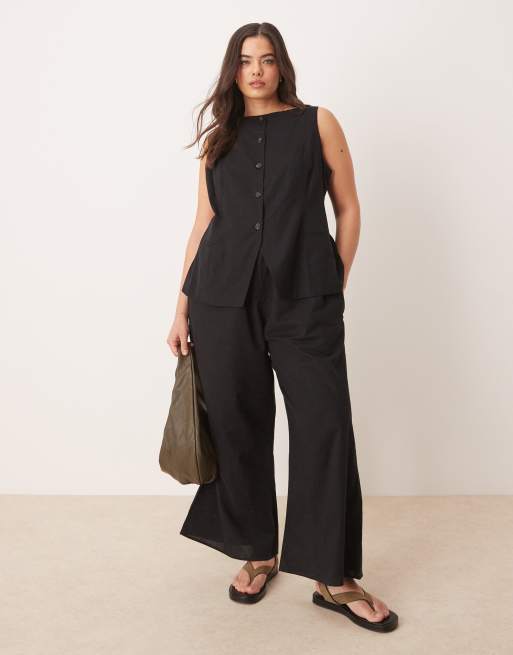 ASOS DESIGN Curve - Gilet-jumpsuit met knoopsluiting in zwart