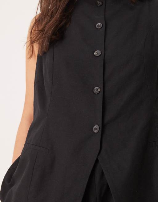 ASOS DESIGN Curve - Gilet-jumpsuit met knoopsluiting in zwart, 3 van 4