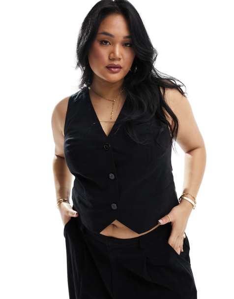 ASOS DESIGN Curve - Gilet nero in misto lino - view 1