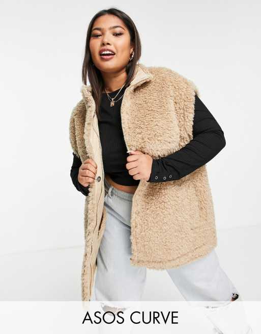 ASOS DESIGN Curve - Gilet oversize in pile borg, color cammello