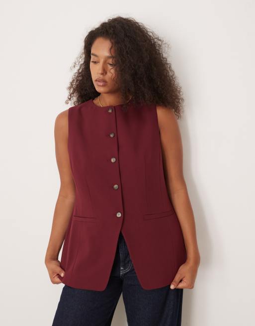 ASOS DESIGN Curve - Gilet sartoriale accollato color prugna con fianchi sagomati