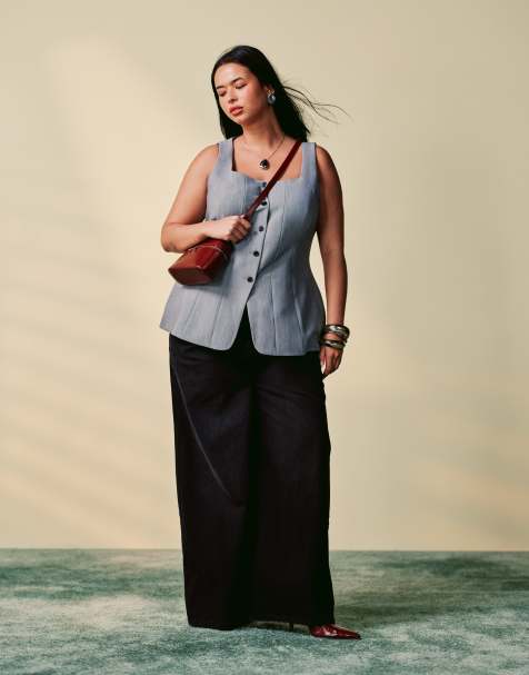 ASOS DESIGN Curve - Gilet stile corsetto grigio con motivo a tratteggi - view 1