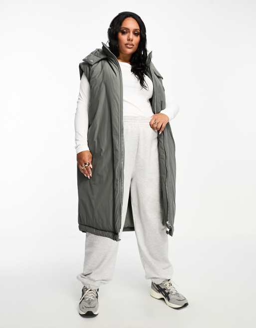 ASOS DESIGN Curve - Gilet taglio lungo antracite fresco al tatto con cappuccio