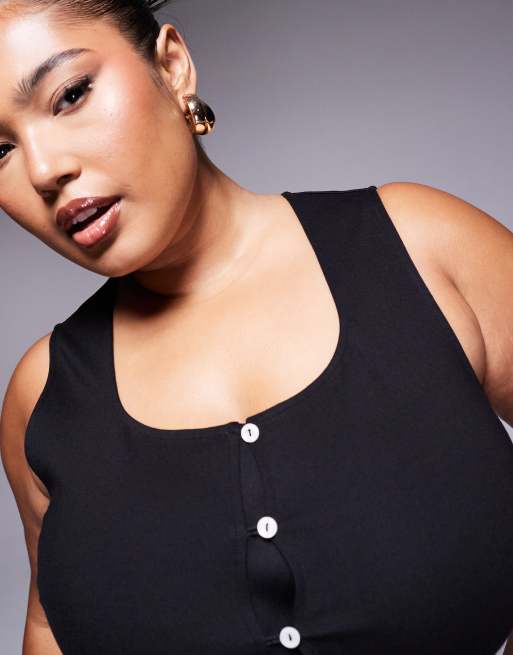 ASOS DESIGN Curve - Gilet taglio lungo in tessuto ponte nero premium, 2 di 4