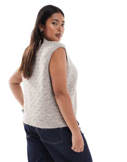 ASOS DESIGN Curve - Gilet testurizzato color fungo con bottoni, 3 di 4