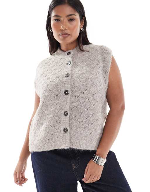 ASOS DESIGN Curve - Gilet testurizzato color fungo con bottoni, 4 di 4