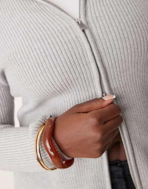 ASOS DESIGN Curve - Gilet zippé en maille avec col - Gris moyen, 4 de 4