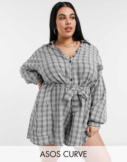 ASOS DESIGN Curve – Ginghamrutig playsuit i oversize