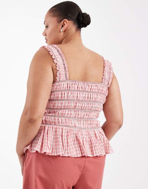 ASOS DESIGN Curve – Ginghamrutigt, smockat linne med breda axelband, 2 av 4