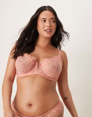 ASOS DESIGN Curve - Giselle - Hochwertiger Bügel-BH in Koralle mit glitzernden Stickereien-Rosa