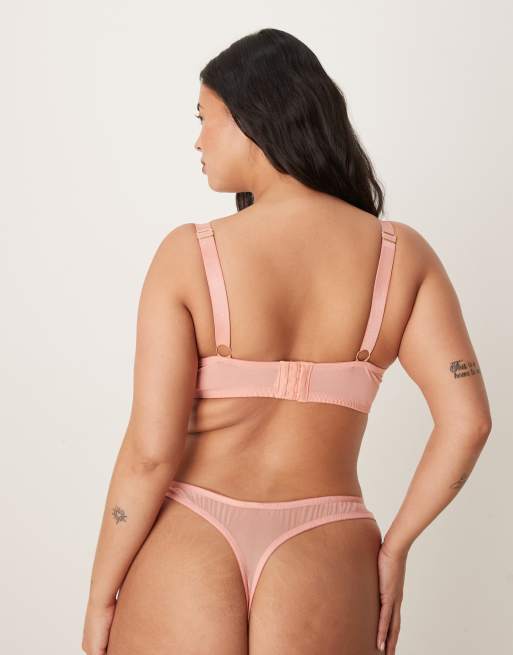 ASOS DESIGN Curve – Giselle – Premium – Korallrosa, glittrigt broderade stringtrosor, 2 av 4