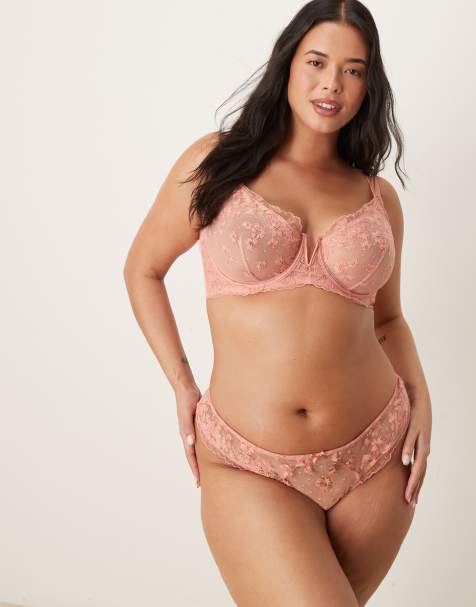 ASOS DESIGN Curve Giselle premium sparkle embroidery lingerie in coral - view 1