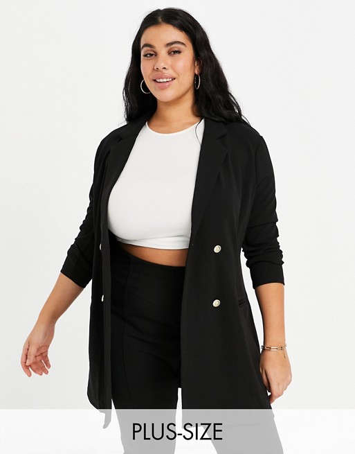 ASOS DESIGN Curve glam double breasted jersey blazer in black