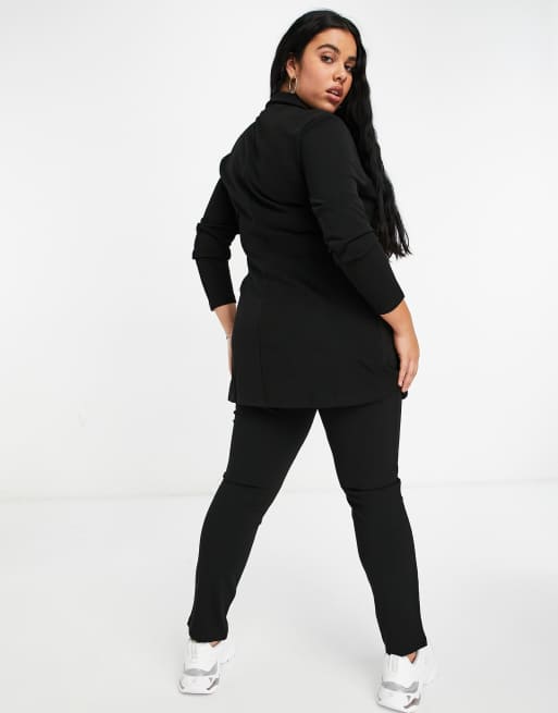 ASOS DESIGN Curve glam double breasted jersey blazer in black, 2 of 4