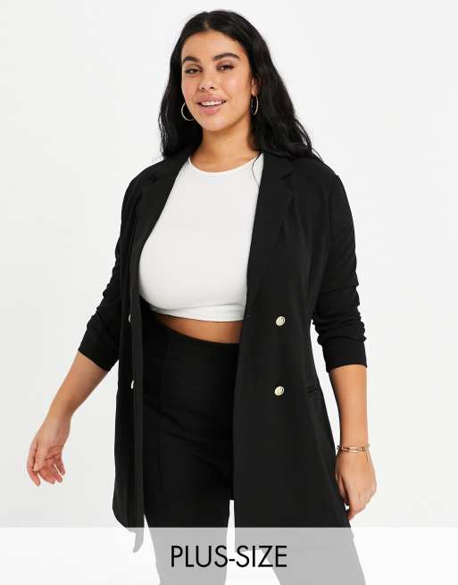 ASOS DESIGN Curve – Glam – Svart dubbelknäppt kavaj i jersey