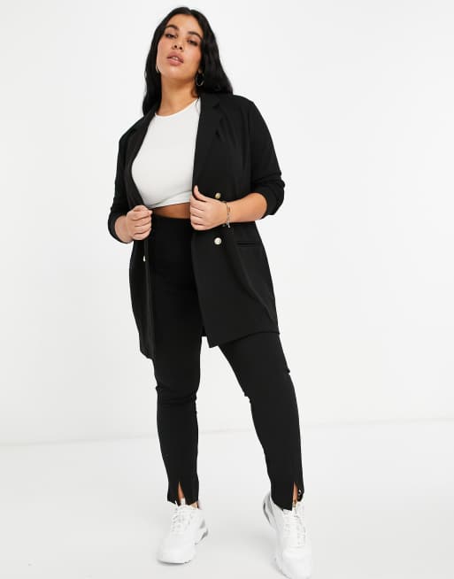ASOS DESIGN Curve – Glam – Svart dubbelknäppt kavaj i jersey, 4 av 4