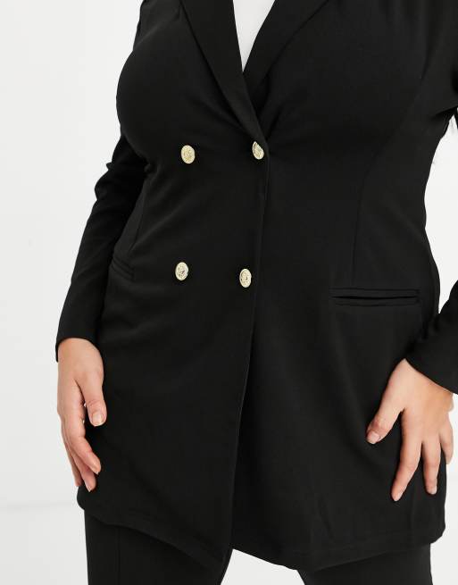 ASOS DESIGN Curve – Glam – Zweireihiger Blazer aus Jersey in Schwarz, 3 von 4