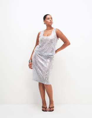 Asos Curve Asos Design Curve Glass Sequin Pencil Midi Skirt In Animal Print