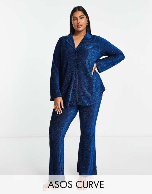 ASOS DESIGN Curve soft jersey long sleeve shirt & pants pajama set