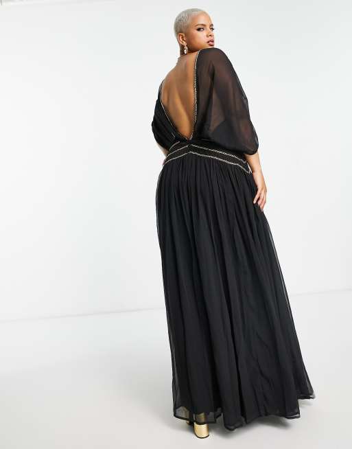 ASOS DESIGN Curve goddess maxi dress with chain detail in black ASOS