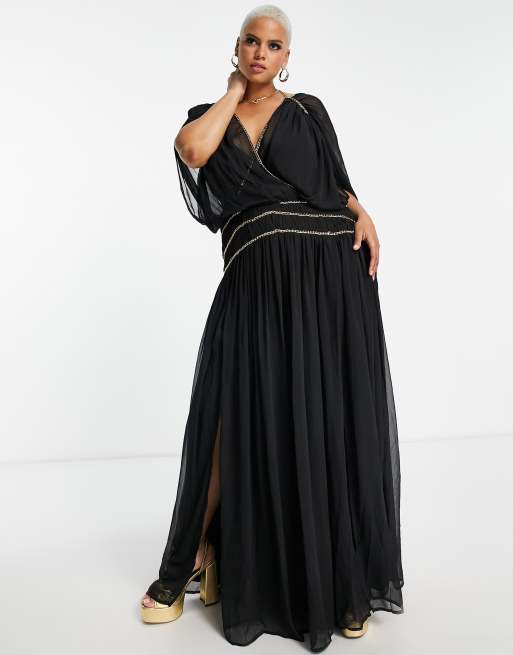 ASOS DESIGN Curve goddess maxi dress with chain detail in black ASOS