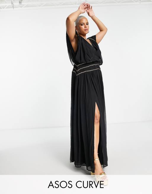 ASOS DESIGN Curve - Goddess - Sort maxikjole med kædedetalje