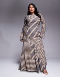 [ASOS Curve] ASOS DESIGN Curve godet hem maxi dress in stripe print-Multi 18 brown stripe print