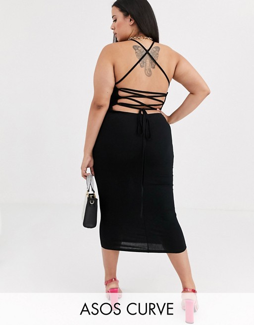ASOS DESIGN Curve going out strappy back midi dress