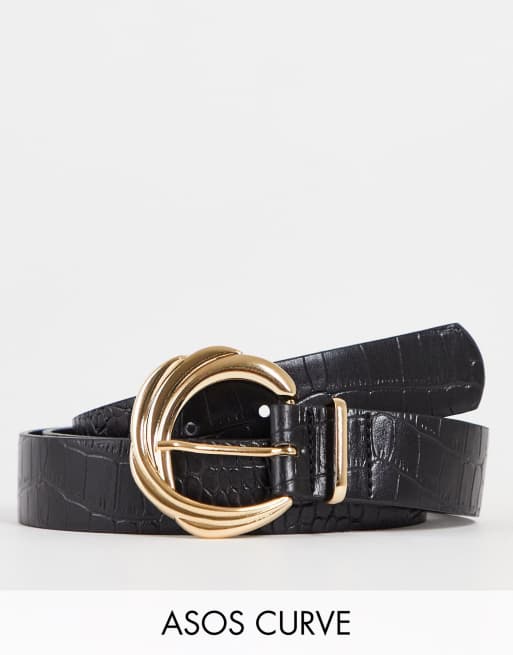 ASOS DESIGN Curve gold buckle belt in black croc ASOS