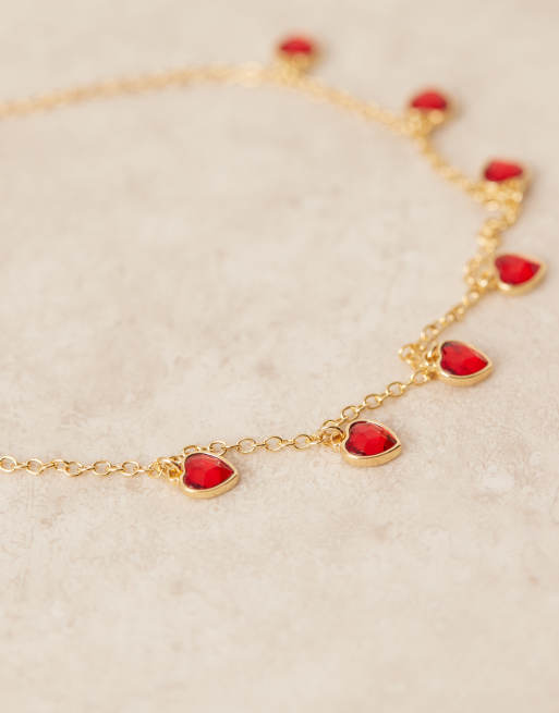 ASOS DESIGN Curve – Goldfarbene Halskette mit kleinen Schmuckstein-Herzen, 2 von 3