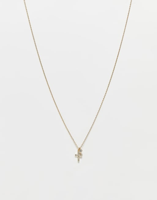 ASOS DESIGN Curve – Goldfarbene, mittellange Halskette mit Kreuz- und Schmucksteinanhänger