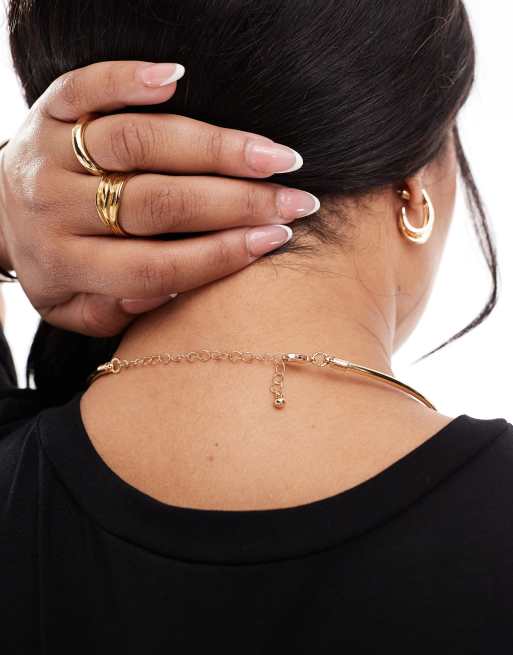 ASOS DESIGN Curve – Goldfarbene Spangenhalskette mit echtem Tigerauge-Halbedelsteinanhänger, 3 von 4