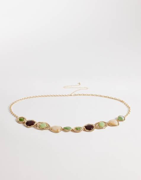 ASOS DESIGN Curve – Goldfarbener Kettengürtel mit Schmucksteinen aus Kunstharz - view 1