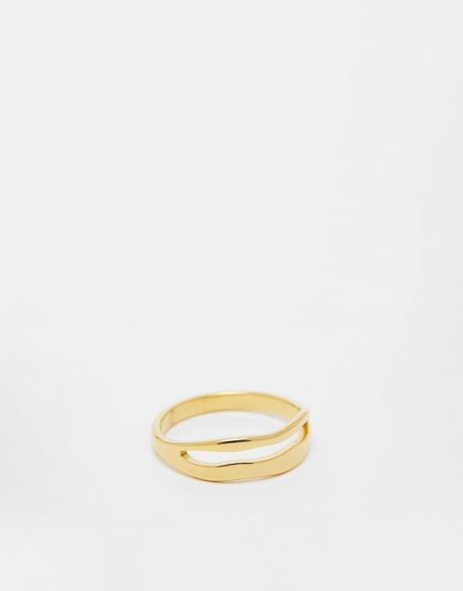 ASOS DESIGN Curve – Goldfarbener Ring aus wasserfestem Edelstahl mit zweireihigem, geschmolzenem Design und Geschenkbeutel