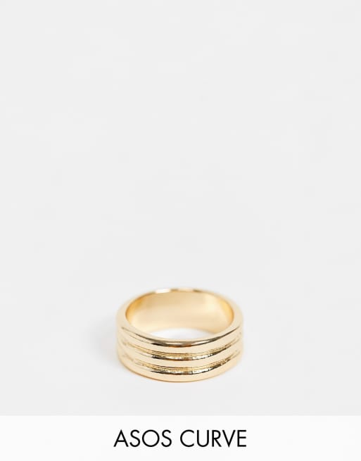 ASOS DESIGN Curve Goldfarbener Ring mit dreifachem Rippendesign ASOS