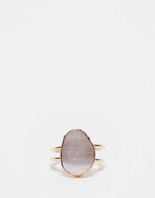 ASOS DESIGN Curve - Goldfarbener Ring mit echtem Katzenaugen-Halbedelstein