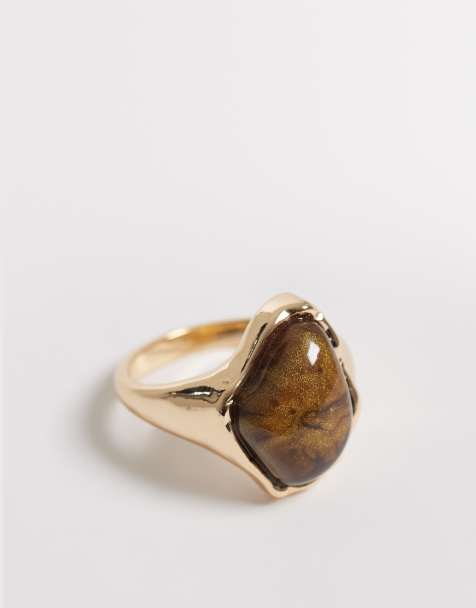 ASOS DESIGN Curve – Goldfarbener Ring mit Tigerauge-Zierstein - view 1