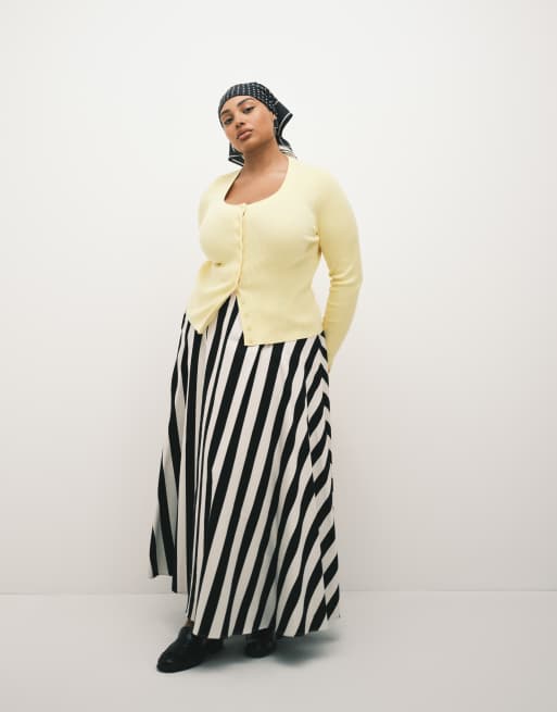 ASOS DESIGN Curve - Gonna a ruota voluminosa in rasatello di cotone a righe, 5 di 5