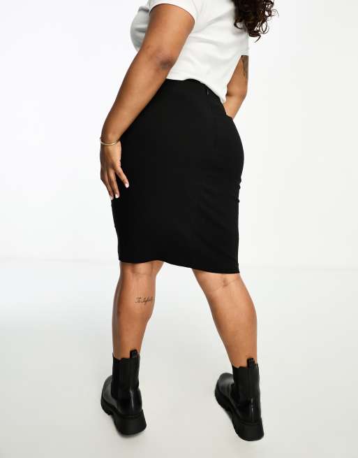 ASOS DESIGN Curve - Gonna a vita alta in bengalina nera, 2 di 4