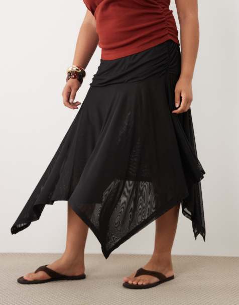 ASOS DESIGN Curve - Gonna in rete trasparente nera con fondo a fazzoletto - view 1