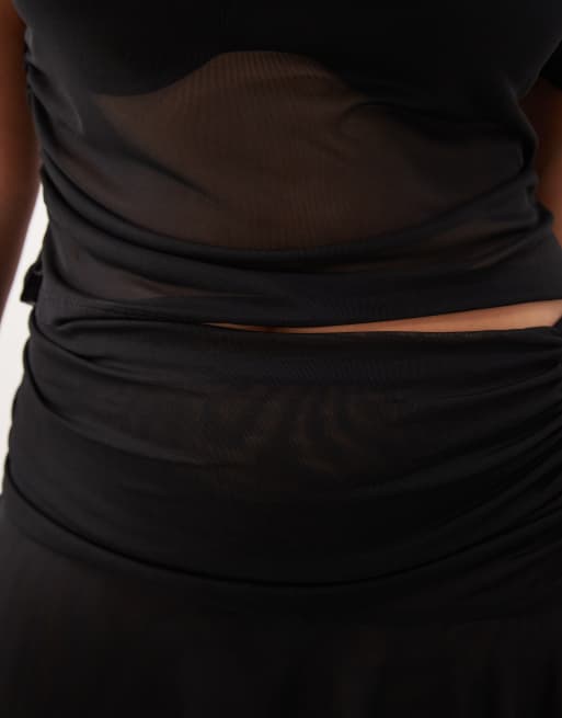 ASOS DESIGN Curve - Gonna in rete trasparente nera con fondo a fazzoletto, 4 di 5