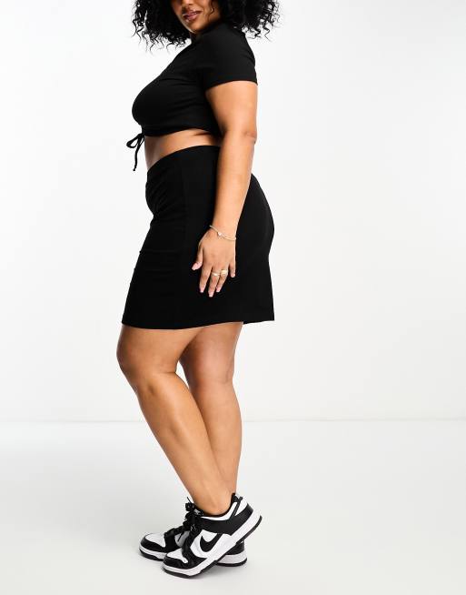 ASOS DESIGN Curve - Gonna longuette corta in jersey nera, 2 di 4
