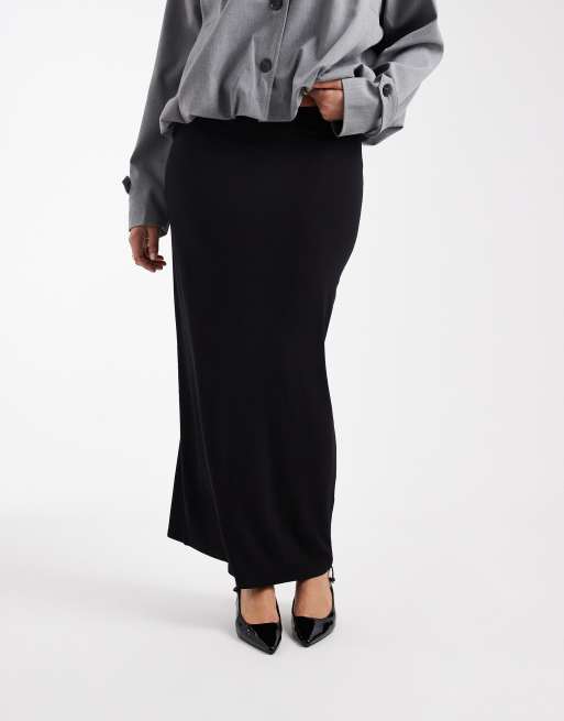 ASOS DESIGN Curve - Gonna lunga a colonna in jersey nera, 4 di 5